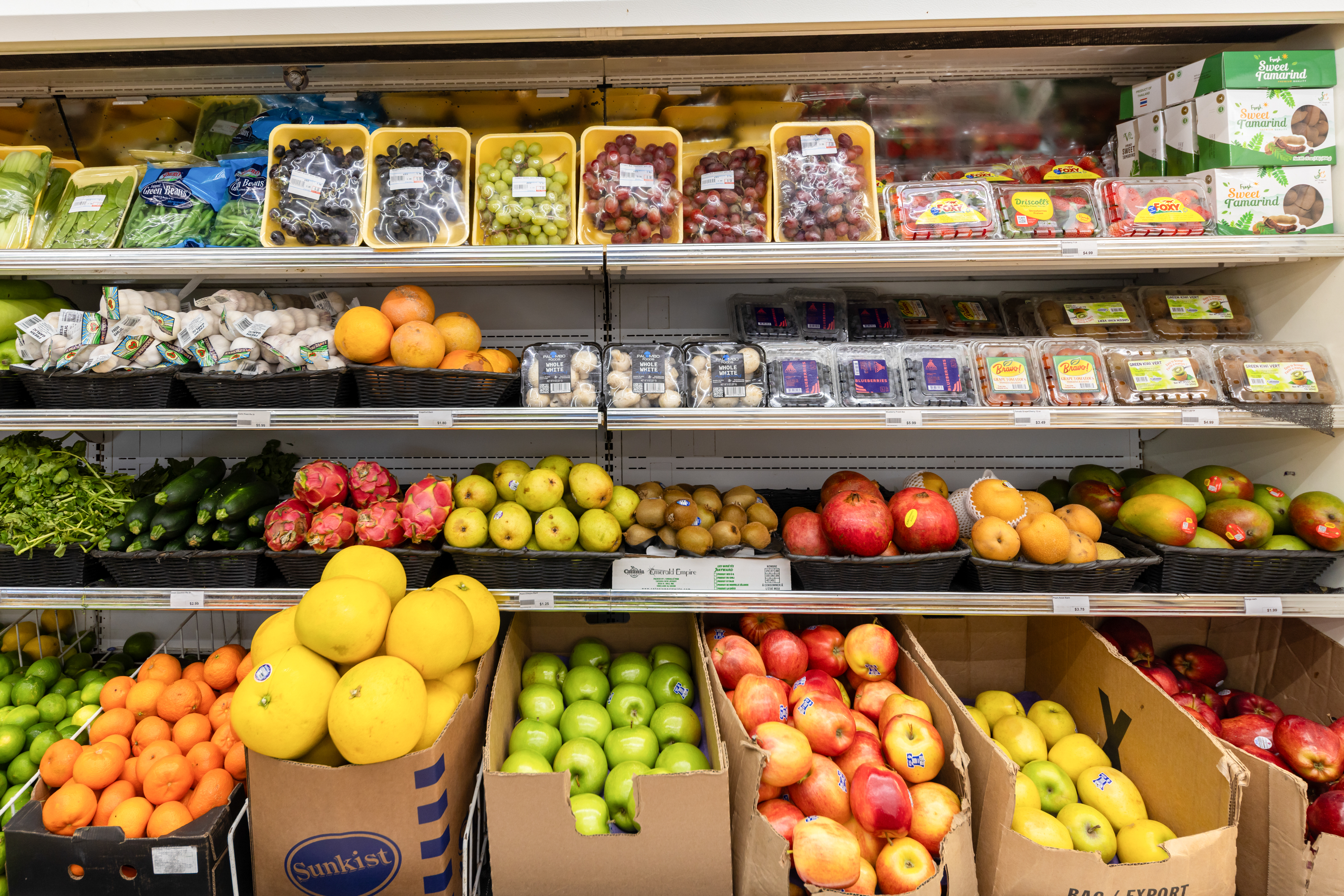Fresh Fruits and Greens Display